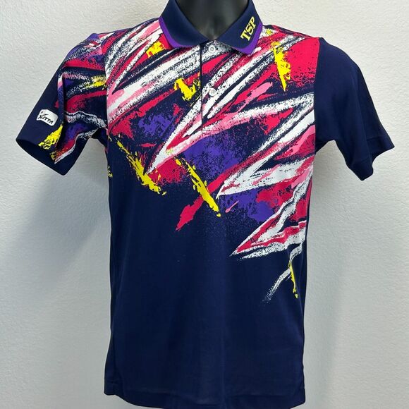Vintage TSP Table Tennis Polo Shirt Ping Pong JTTA Comecelo Blue Mens XS X-Small - Picture 2 of 8